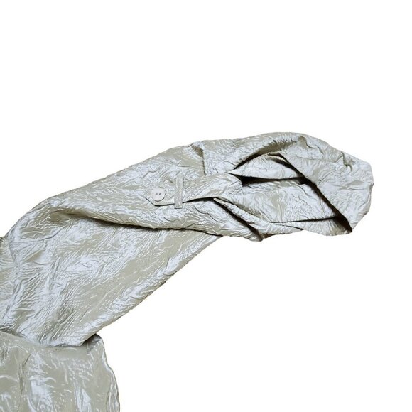 Chico’s Metallic Textured Button Front Top Cuffed Roll Tab Sleeves Womens 2 EUC - Picture 6 of 11